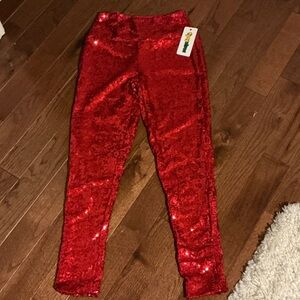 Tipsy Elves Women’s Red Sequin High-Waisted Skinny Pants